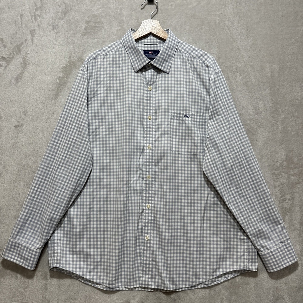 Vineyard Vines Performance Classic Fit Tucker‎ Button Up Shirt  XL Gray Check